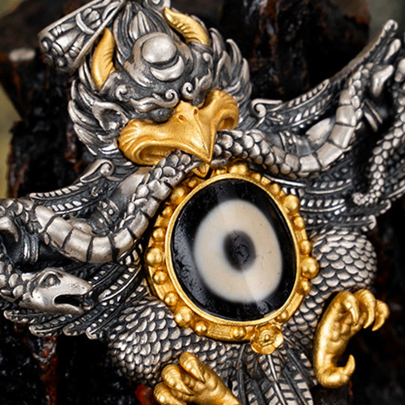 KarmaRipple's 925 Sterling Silver Tibet Garuda Bird Dzi Bead Protection Pendant Necklace p11