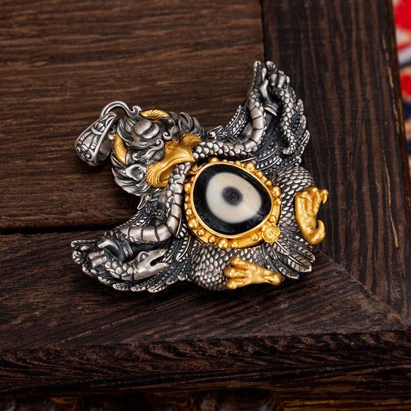 KarmaRipple's 925 Sterling Silver Tibet Garuda Bird Dzi Bead Protection Pendant Necklace p9