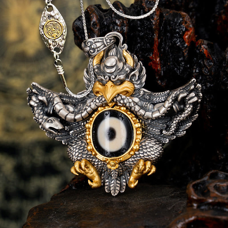 KarmaRipple's 925 Sterling Silver Tibet Garuda Bird Dzi Bead Protection Pendant Necklace p27