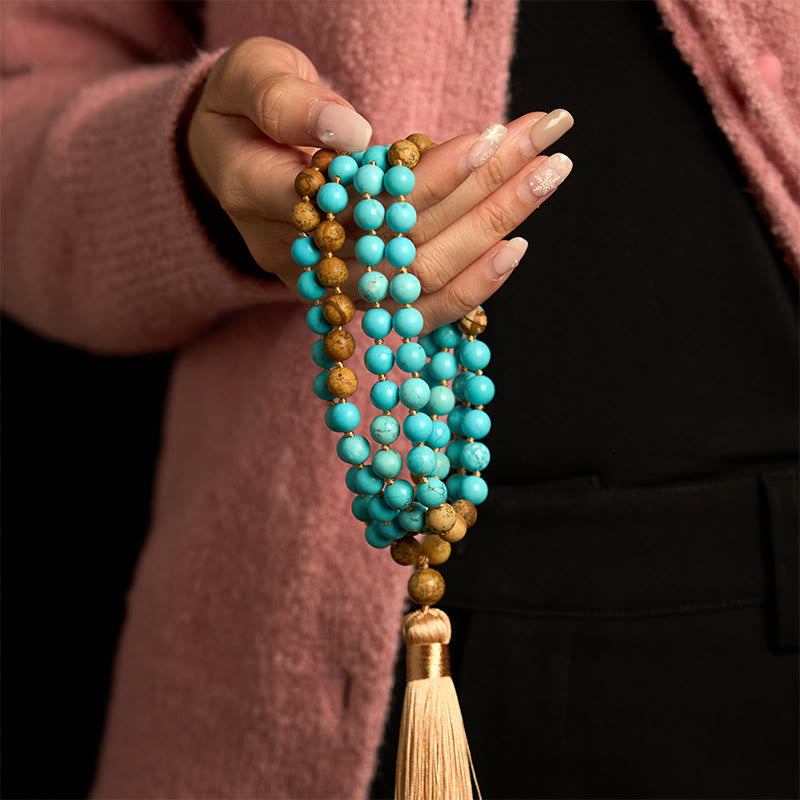KarmaRipple's 108 Mala Beadwork Turquoise Picture Jasper Bead Tassel Balance Bracelet p4