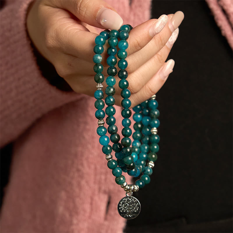KarmaRipple's 108 Mala Beadwork Apatite Bead Om The Tree Of Life Lotus Buddha Bracelet p10