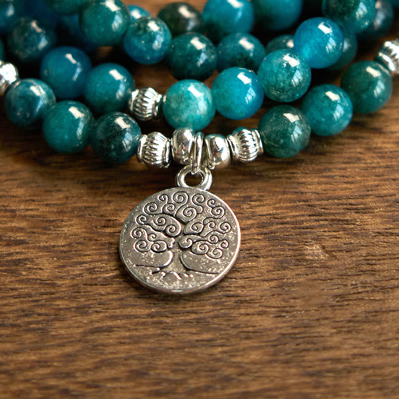 KarmaRipple's 108 Mala Beadwork Apatite Bead Om The Tree Of Life Lotus Buddha Bracelet p12