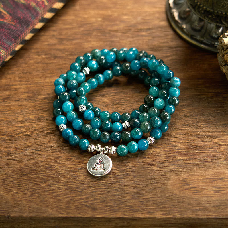 KarmaRipple's 108 Mala Beadwork Apatite Bead Om The Tree Of Life Lotus Buddha Bracelet p4