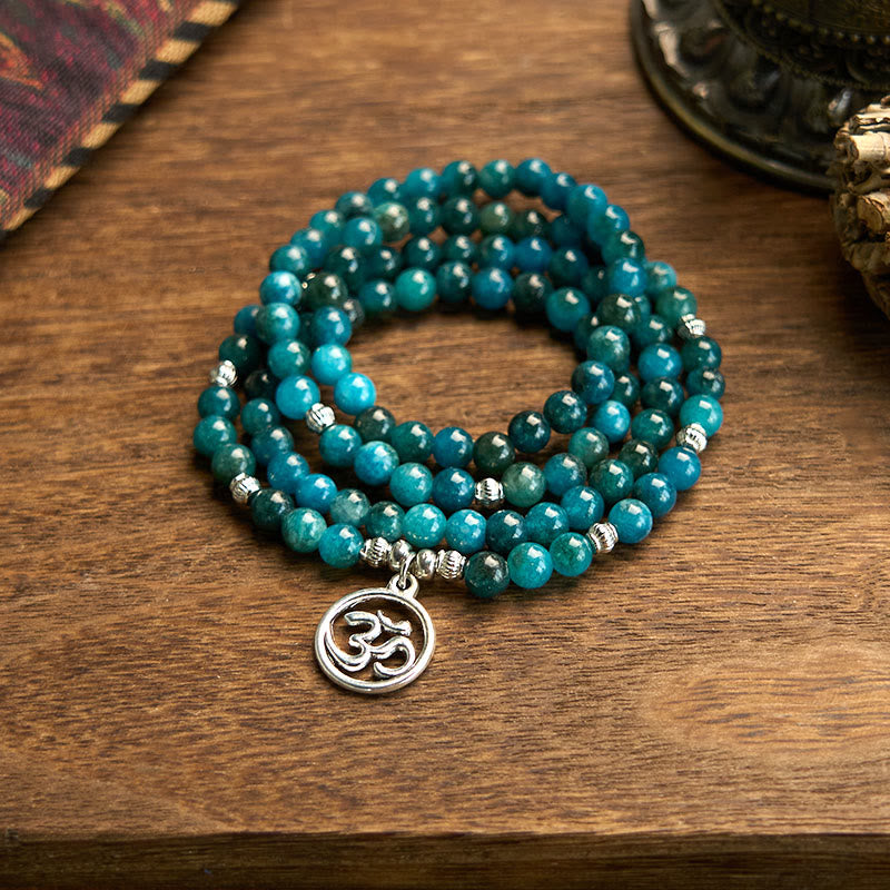 KarmaRipple's 108 Mala Beadwork Apatite Bead Om The Tree Of Life Lotus Buddha Bracelet p1
