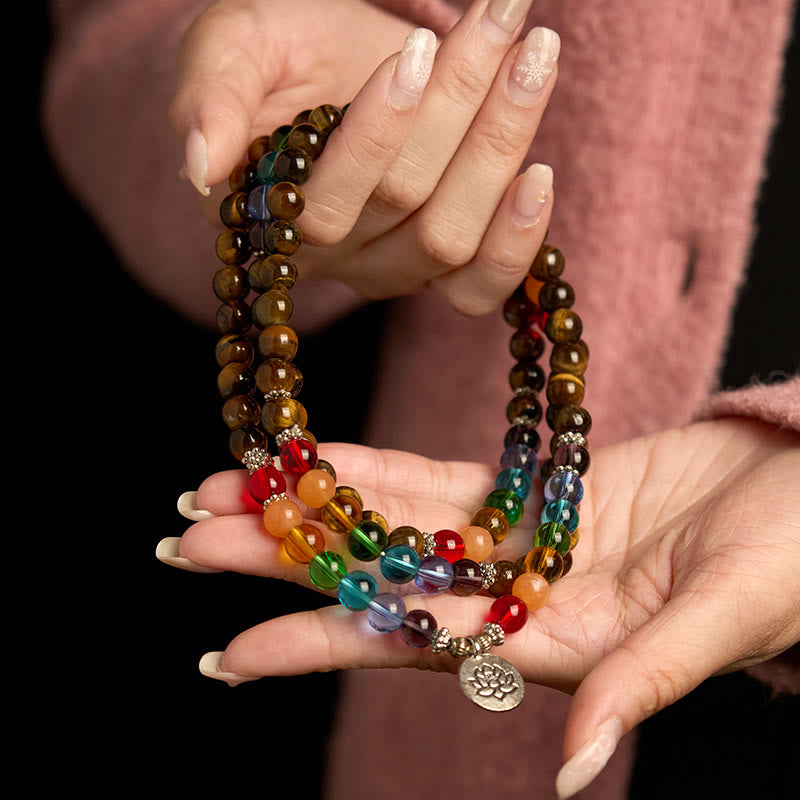 KarmaRipple's 108 Mala Beadwork Authentic Stone Tiger Eye Colored Beadwork Lotus Protection Bracelet p4