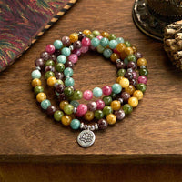 Bracelet de sagesse Lotus en tourmaline authentique multicouches, 108 perles Mala de KarmaRipple