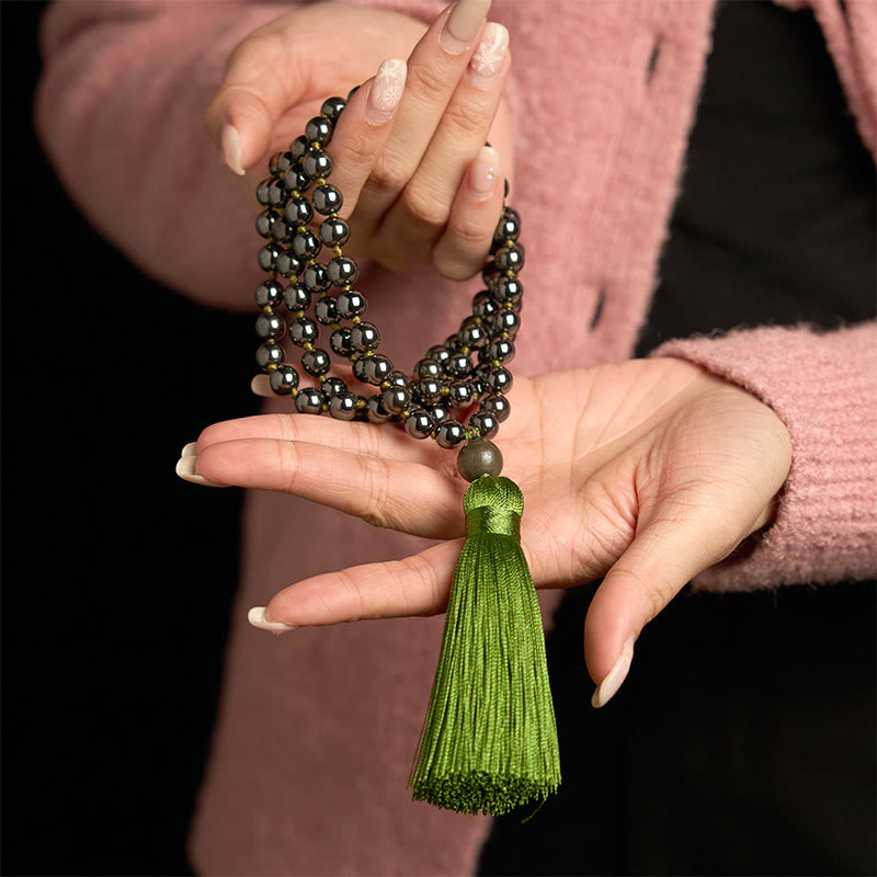 KarmaRipple's 108 Mala Beadwork Authentic Stone Hematite Tassel Powerful Bracelet p4