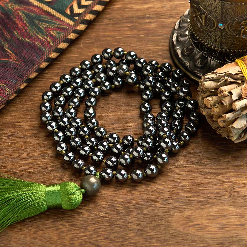 KarmaRipple's 108 Mala Beadwork Authentic Stone Hematite Tassel Powerful Bracelet p8
