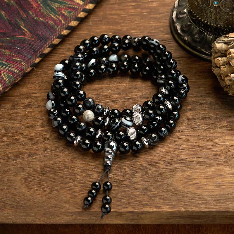 KarmaRipple's 108 Mala Beadwork Authentic Stone Black Onyx Protection Bracelet p10