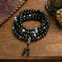 Bracelet de protection en onyx noir authentique avec 108 perles Mala de KarmaRipple