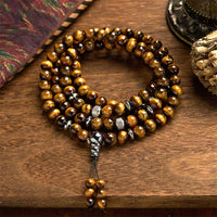 Bracelet de protection multi-tours en pierre œil de tigre authentique 108 Mala de KarmaRipple