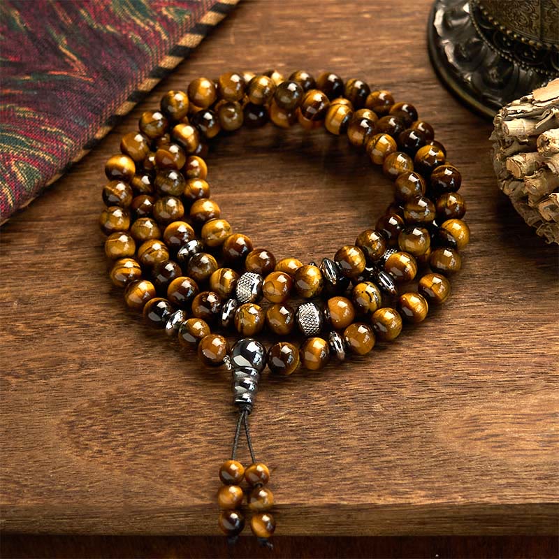 KarmaRipple's 108 Mala Beadwork Authentic Stone Tiger Eye Multi-turn Protection Bracelet p8