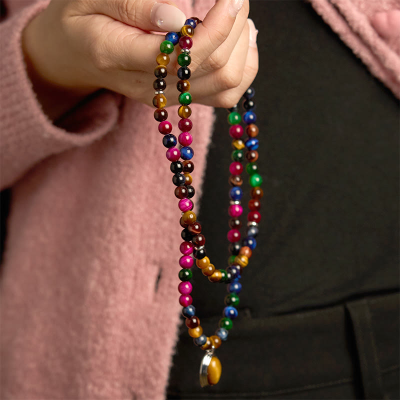 KarmaRipple's 108 Mala Beadwork Authentic Colorful Tiger Eye Stone Multi-turn Protection Bracelet p3