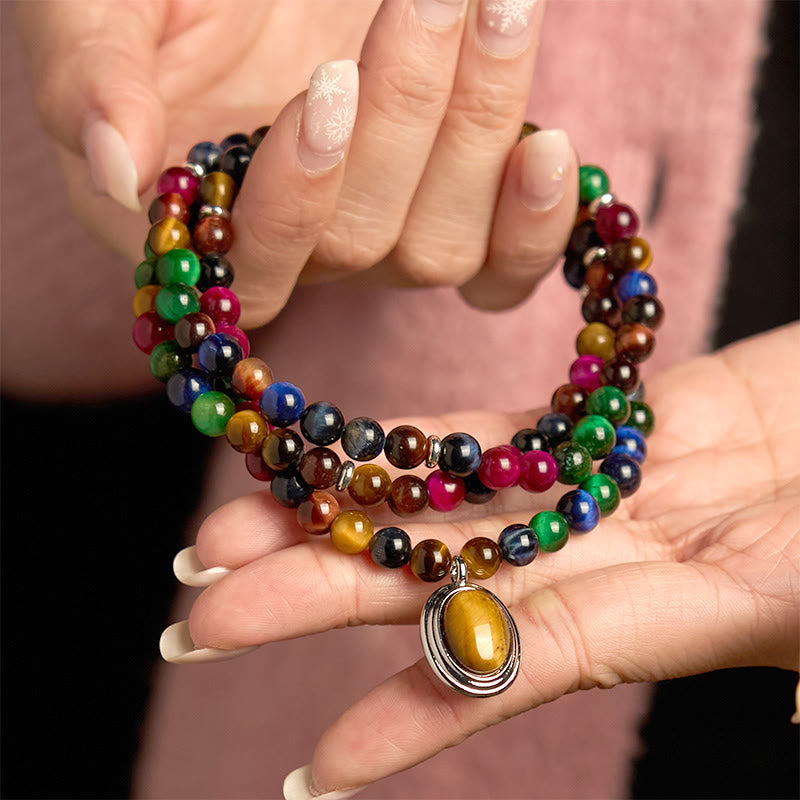 KarmaRipple's 108 Mala Beadwork Authentic Colorful Tiger Eye Stone Multi-turn Protection Bracelet p4
