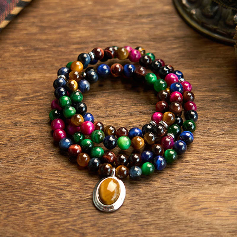 KarmaRipple's 108 Mala Beadwork Authentic Colorful Tiger Eye Stone Multi-turn Protection Bracelet p13