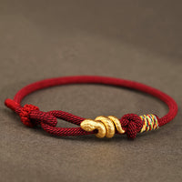 Bracelet tressé en corde fait main en or 999 de KarmaRipple, motif Année du Serpent, protection de la fortune