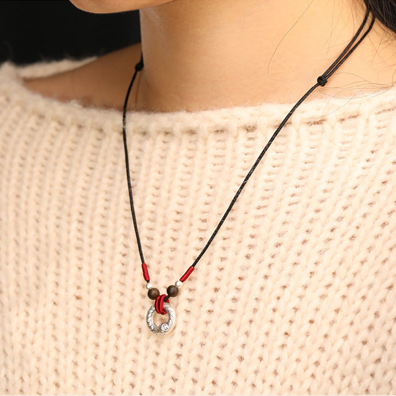 KarmaRipple's 999 Sterling Silver Year of the Snake Round Circle Agarwood Protection Pendant Necklace p5