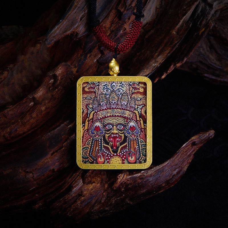 KarmaRipple's Tibetan Zakiram Nine Tailed Fox Yellow God of Wealth Painted Thangka Hope Pendant Necklace p12