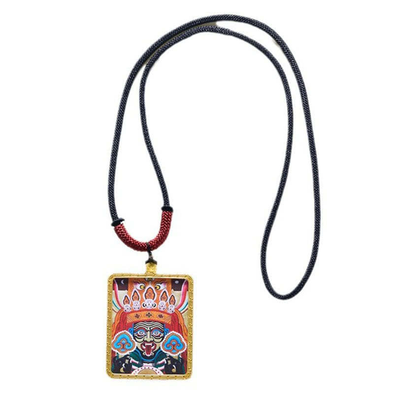 KarmaRipple's Tibetan Zakiram Nine Tailed Fox Yellow God of Wealth Painted Thangka Hope Pendant Necklace p20