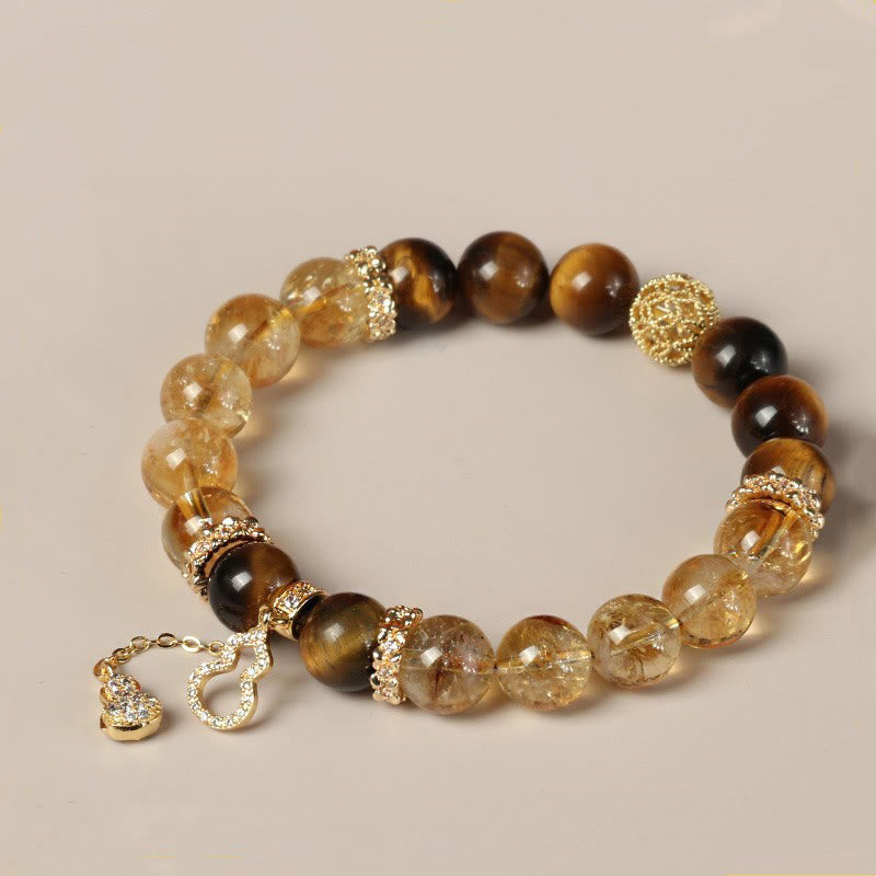 KarmaRipple's Authentic Tiger Eye Citrine Beadwork Fortune Gourd Strength Bracelet p1