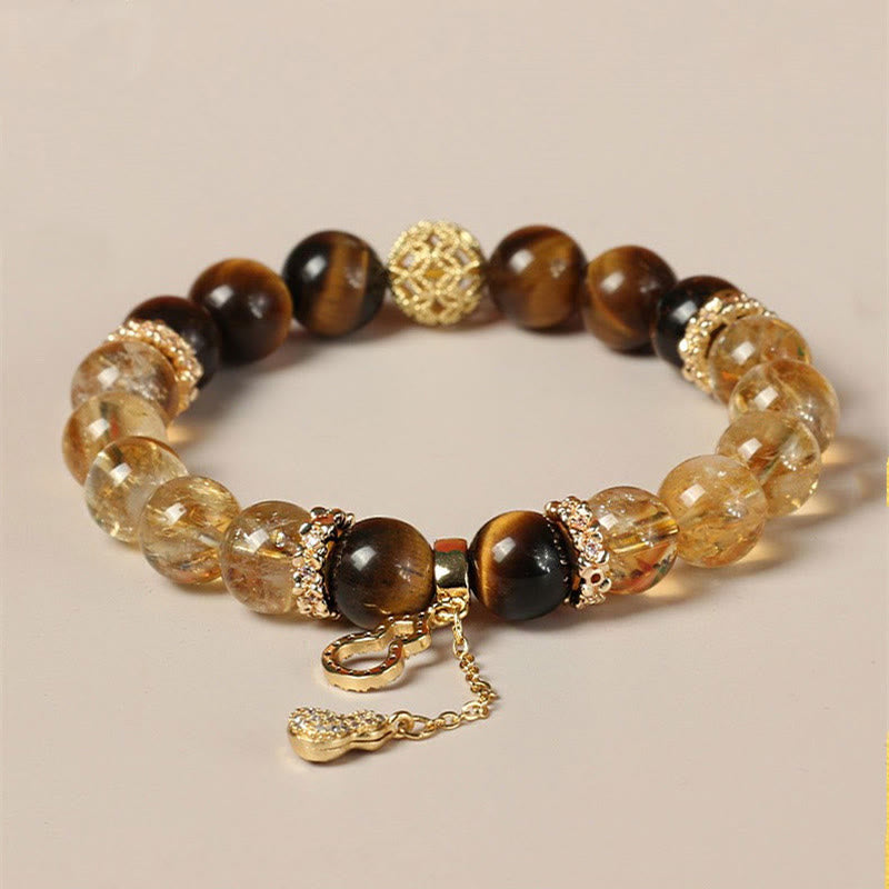 KarmaRipple's Authentic Tiger Eye Citrine Beadwork Fortune Gourd Strength Bracelet p2