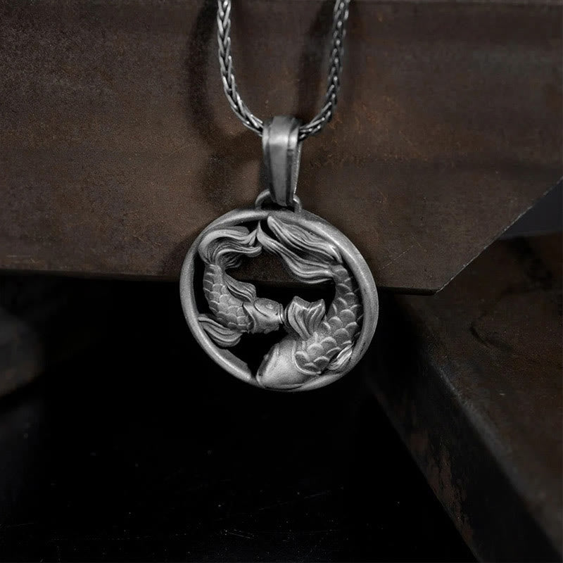 KarmaRipple's Pure Tin Pisces Double Koi Fish Wealth Pendant Necklace p2