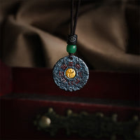 Collier pendentif en argent sterling 999 et or 24 carats Bagua Tai Chi Yin Yang de KarmaRipple, motif fantômes des montagnes, équilibre de dépenses