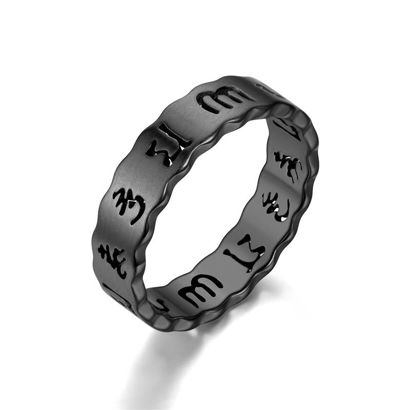 KarmaRipple's Tibetan Hollow Om Mani Padme Hum Titanium Steel Balance Ring p28