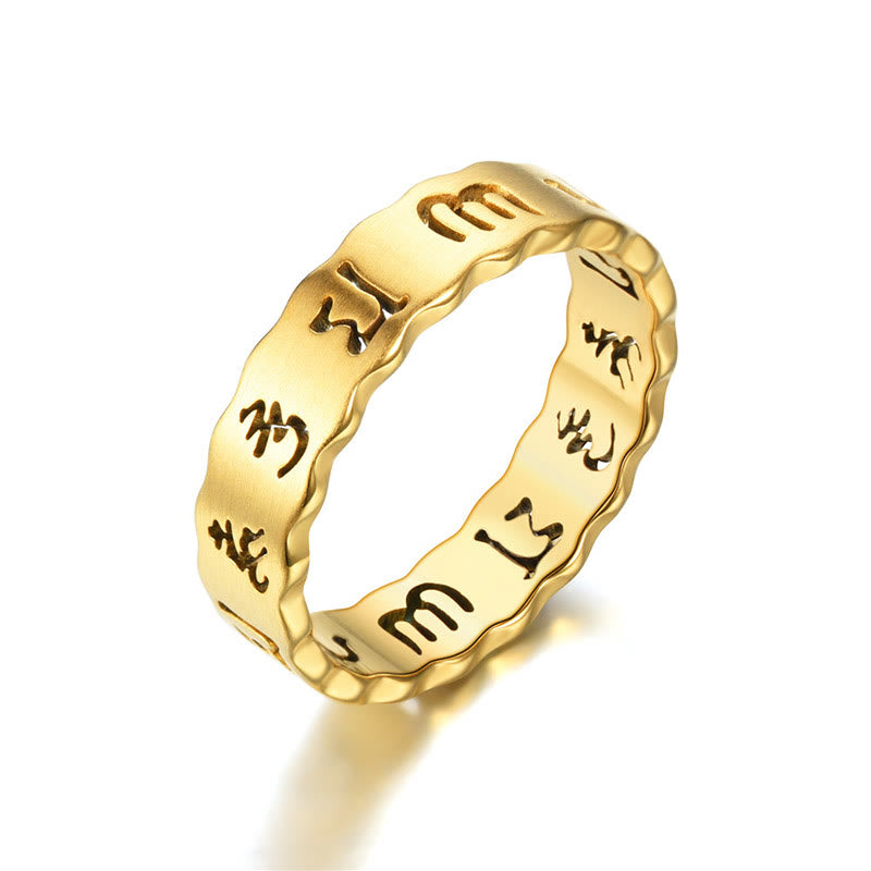 KarmaRipple's Tibetan Hollow Om Mani Padme Hum Titanium Steel Balance Ring p23