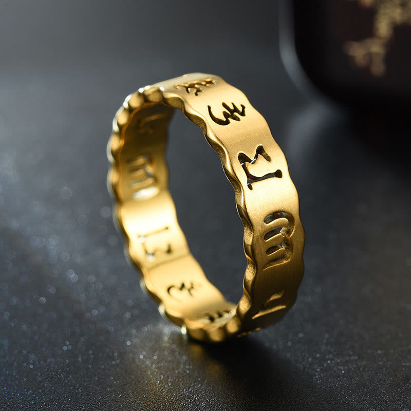 KarmaRipple's Tibetan Hollow Om Mani Padme Hum Titanium Steel Balance Ring p8