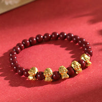 Bracelet calme en argent sterling 999 Cinnabar de KarmaRipple, pièce de caractère Fu, lingot d'or, Année du serpent