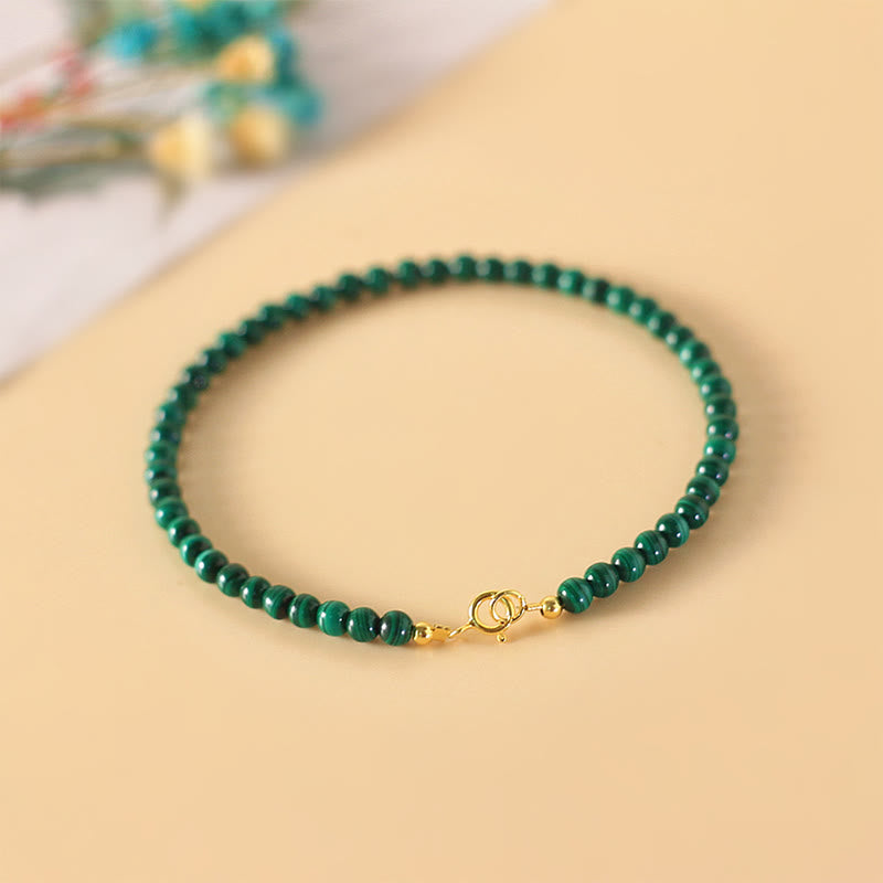 KarmaRipple's 4mm Authentic Malachite Beadwork 14k Gold Plated Bronze Anti-anxiety Bracelet p16