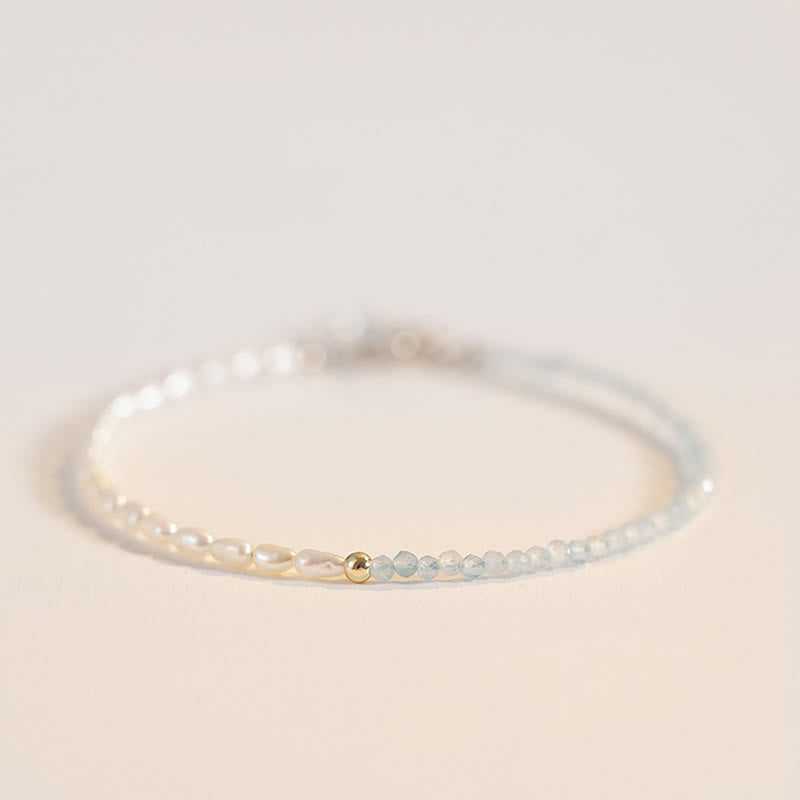 KarmaRipple's 2mm Turquoise Pearl Ultra-thin Beadwork 14k Gold Plated Bronze Wisdom Bracelet p6