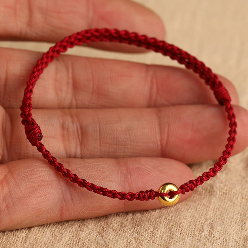 KarmaRipple's 999 Gold Small Peace Buckle Red String Protection Fortune Woven Bracelet Anklet p17