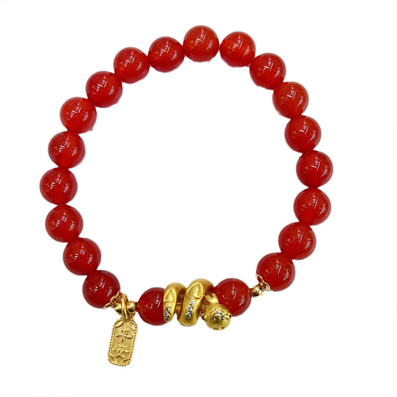 KarmaRipple's Red Agate Gold Plated Bronze Peace And Joy Safe Plate Year of the Snake Confidence Bracelet p6
