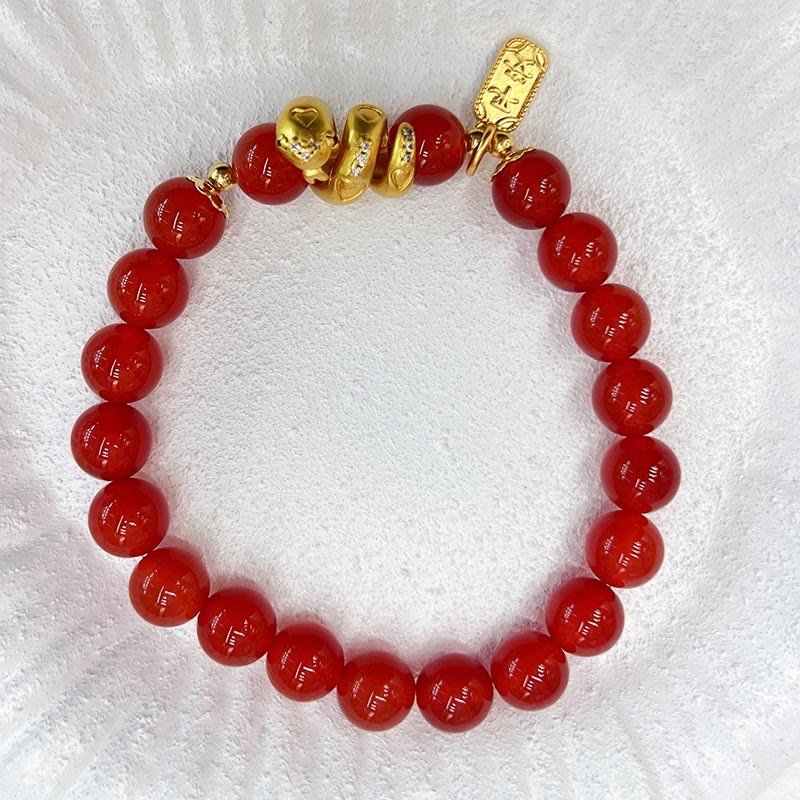 KarmaRipple's Red Agate Gold Plated Bronze Peace And Joy Safe Plate Year of the Snake Confidence Bracelet p2