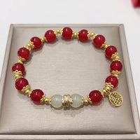 Bracelet calme en jade et agate rouge de KarmaRipple, personnage Fu, Année du serpent 