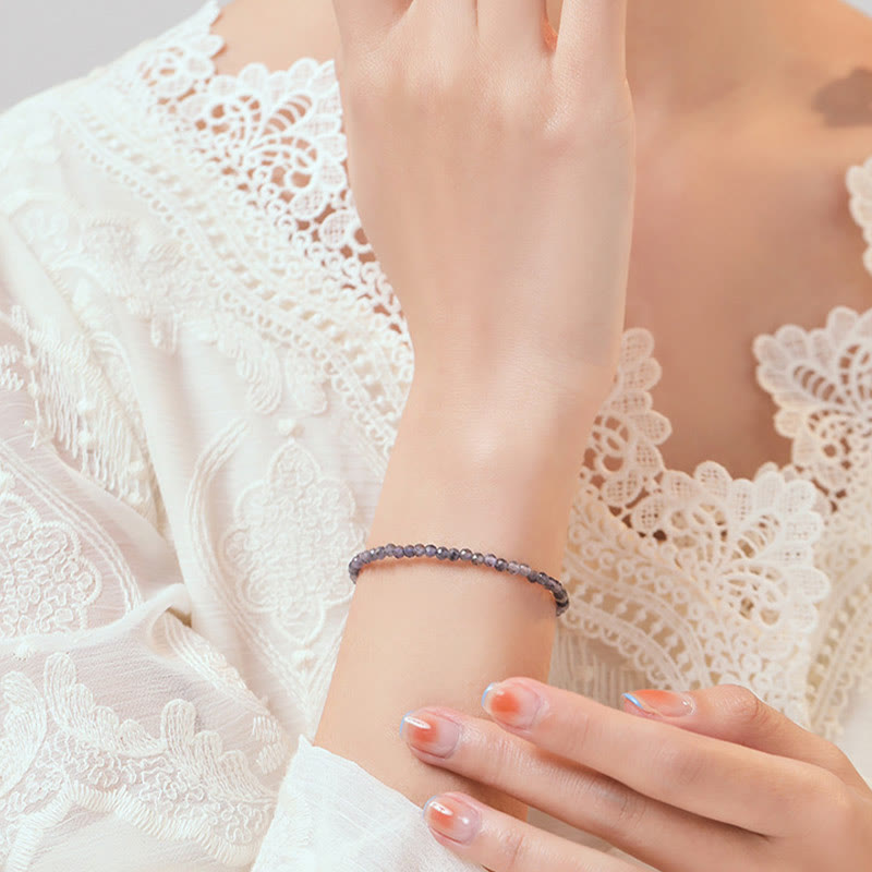 KarmaRipple's 3mm Amethyst Iolite Ultra-thin Beadwork 14k Gold Plated Bronze Communication Bracelet p5