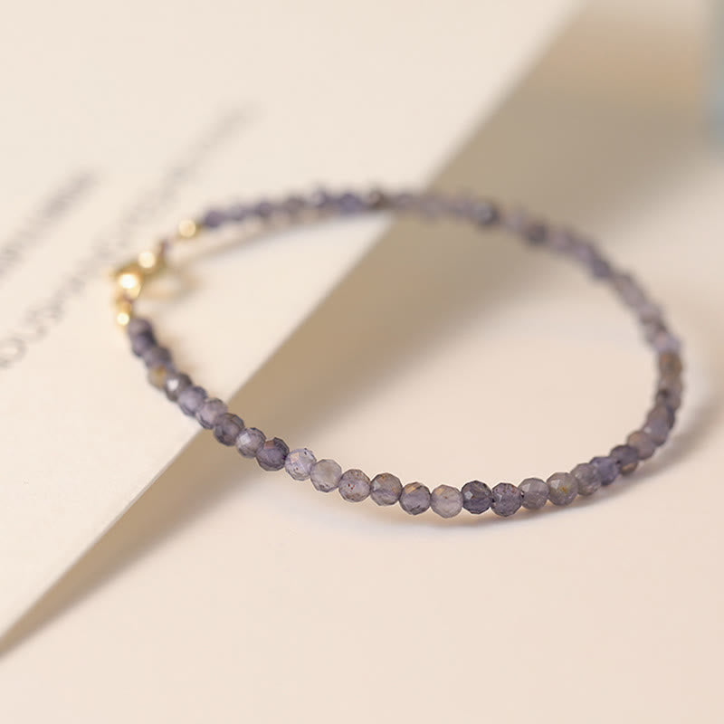KarmaRipple's 3mm Amethyst Iolite Ultra-thin Beadwork 14k Gold Plated Bronze Communication Bracelet p4