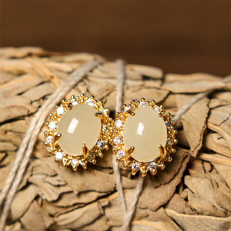 KarmaRipple's Authentic Hetian Jade Egg Bronze Prosperity Earrings p3