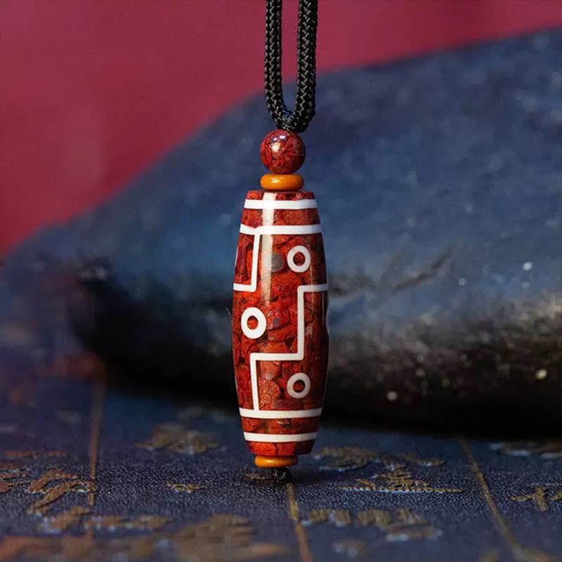 KarmaRipple's Cinnabar Nine-eye Dzi Bead Blessing Pendant Necklace p9