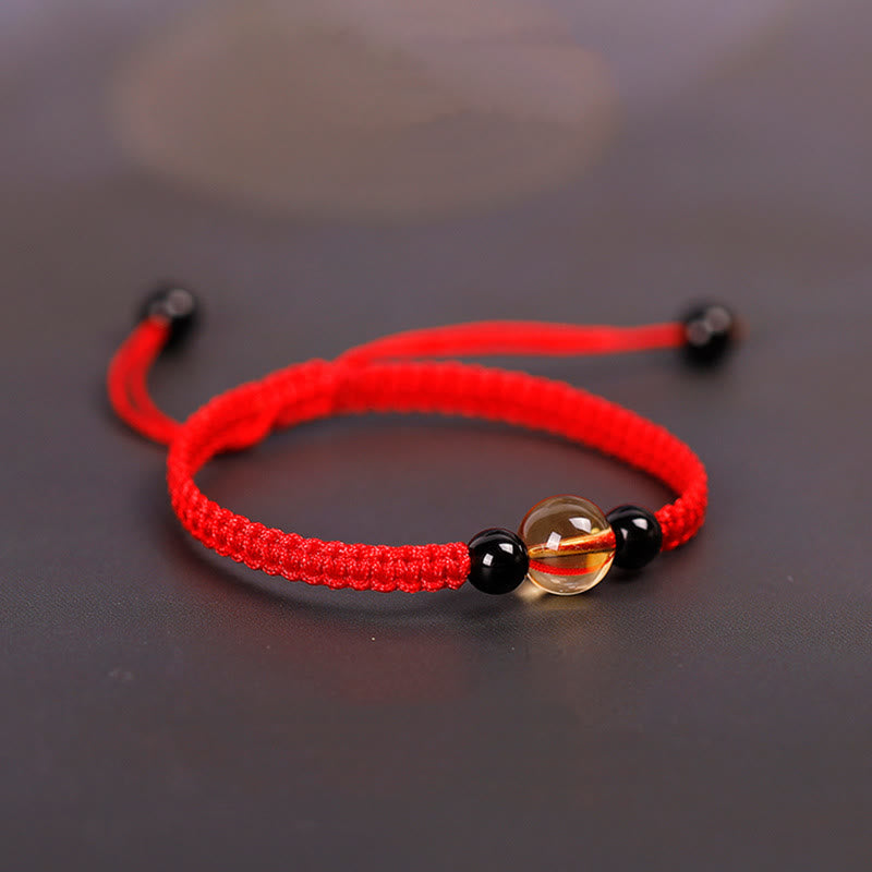 KarmaRipple's Handcrafted Citrine Black Obsidian Bead King Kong Weave Peace Weave Fortune Rope Bracelet p14