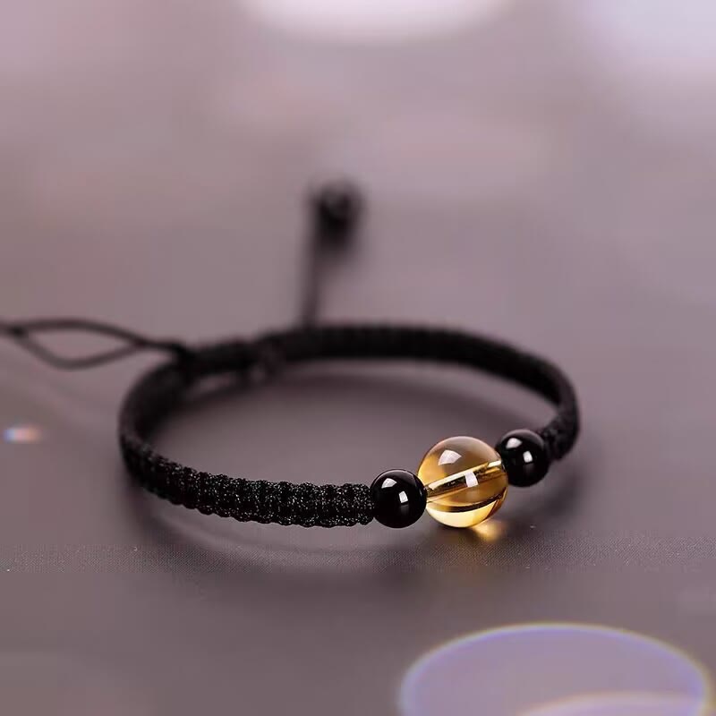 KarmaRipple's Handcrafted Citrine Black Obsidian Bead King Kong Weave Peace Weave Fortune Rope Bracelet p4