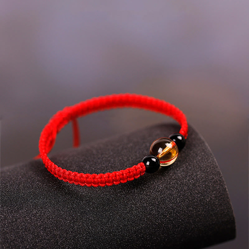 KarmaRipple's Handcrafted Citrine Black Obsidian Bead King Kong Weave Peace Weave Fortune Rope Bracelet p5