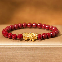Bracelet de bénédiction Pixiu en perles de cinabre authentiques de KarmaRipple