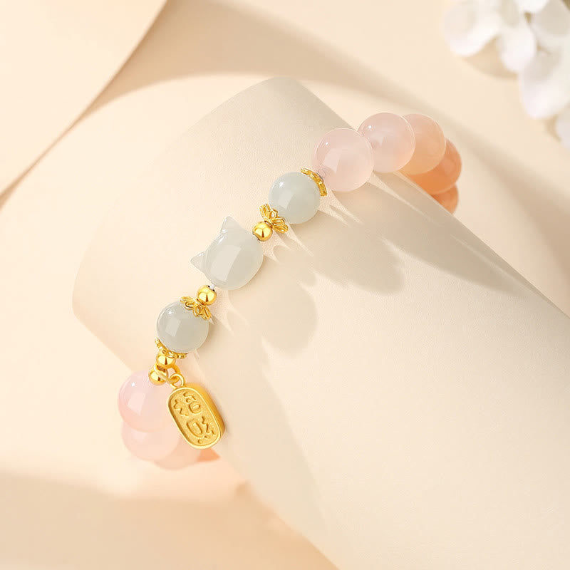 KarmaRipple's 925 Sterling Silver Red Agate Hetian Jade Cat Fu Character Confidence Bracelet p3