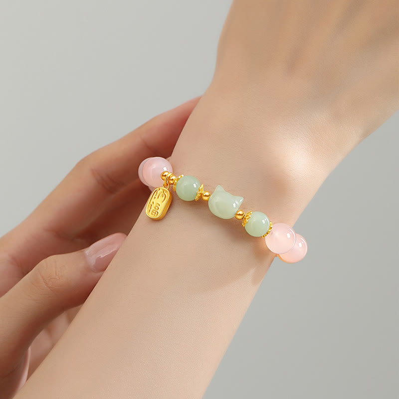 KarmaRipple's 925 Sterling Silver Red Agate Hetian Jade Cat Fu Character Confidence Bracelet p5