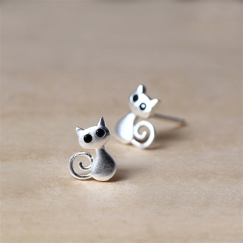 KarmaRipple's 925 Sterling Silver Posts Cute Cat Kitten Blessing Stud Earrings p2