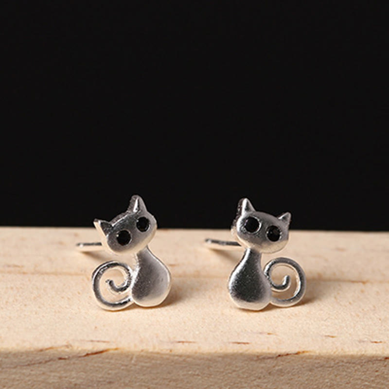 KarmaRipple's 925 Sterling Silver Posts Cute Cat Kitten Blessing Stud Earrings p5