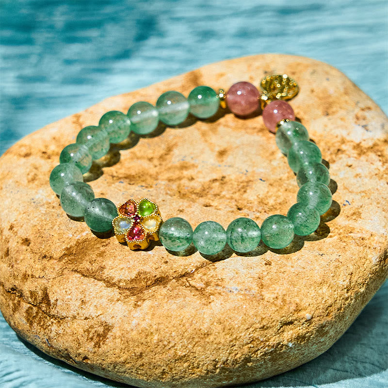 KarmaRipple's Authentic Green Strawberry Quartz Soothing Fu Character Bracelet p1